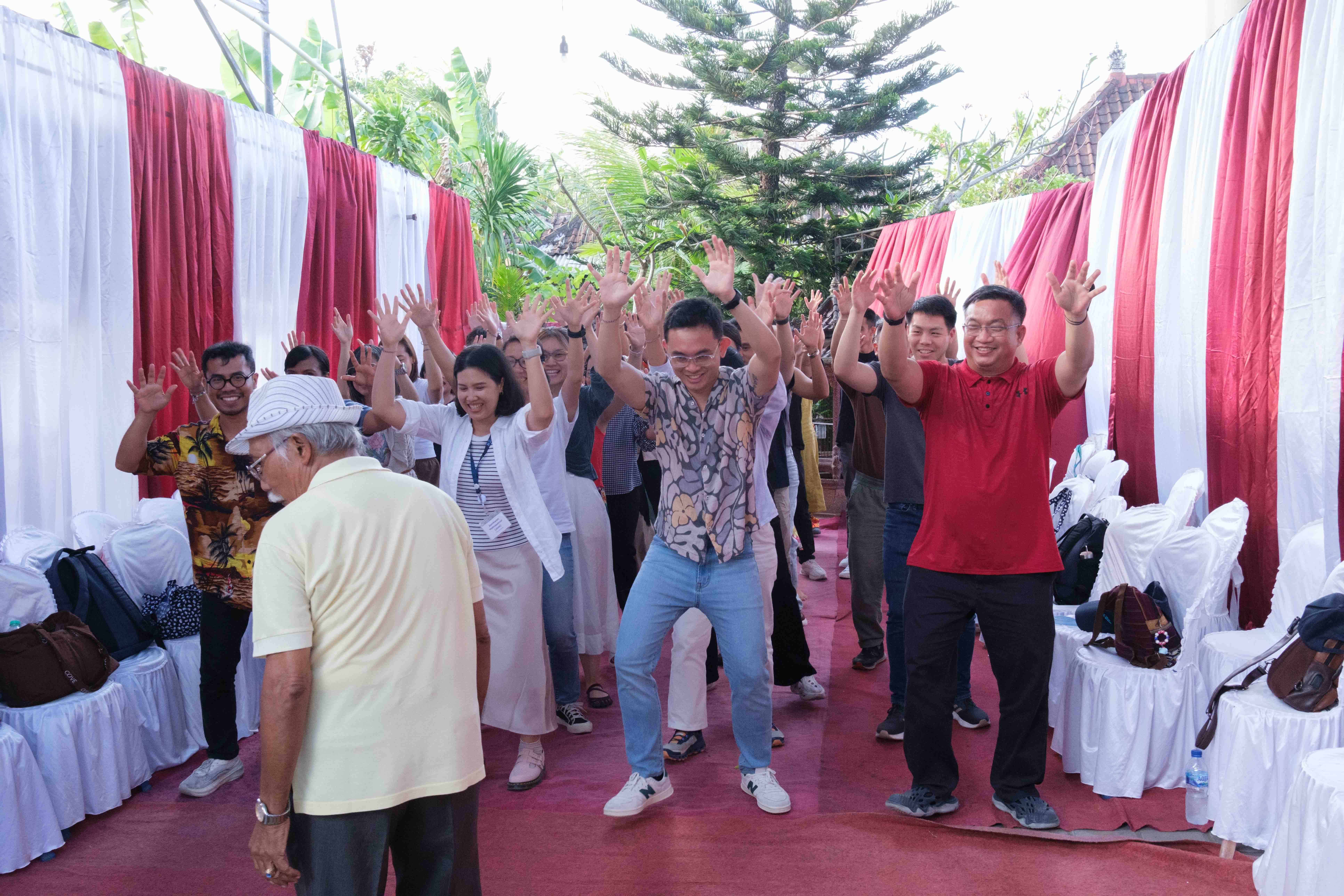 Fellows practicing Kecak Dance led by Professor I Wayan Dibia